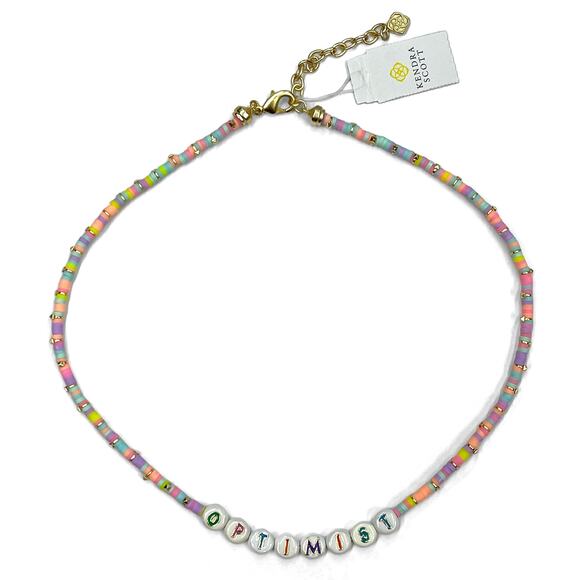 Kendra Scott Reece Optimist Gold Strand Necklace New $55 Pink Pastel 15" Length - Picture 2 of 8